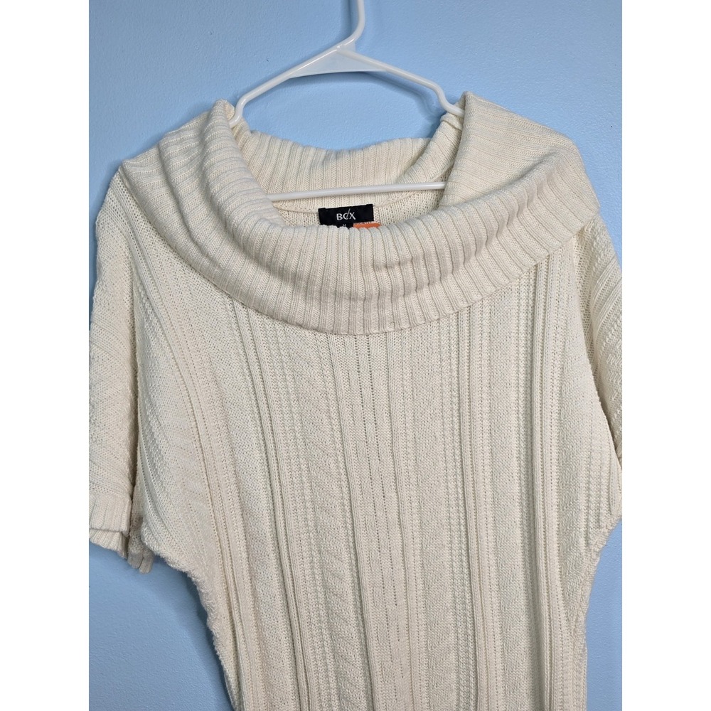 BCX Womens Size Medium‎ Cream Cowl Neck Short Sleeve Textured Knit Sweater